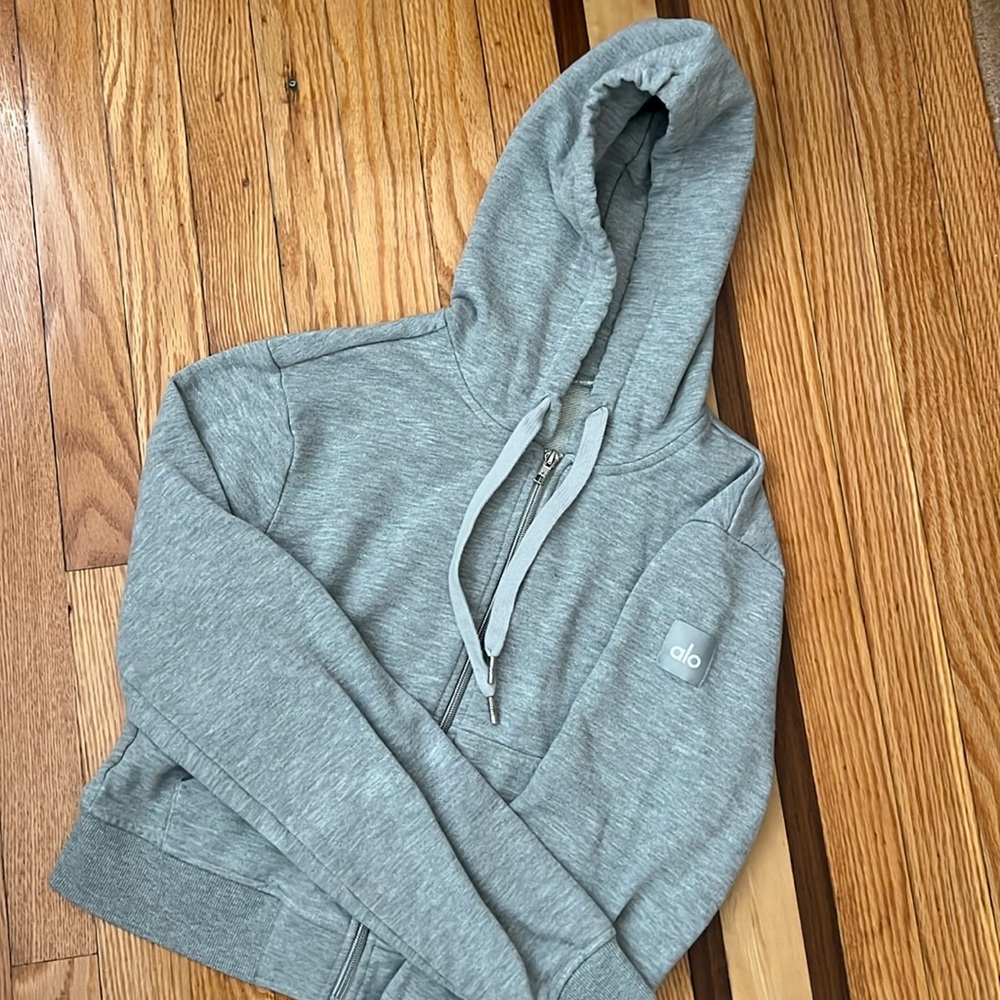 Alo grey zip up hooded  jacket